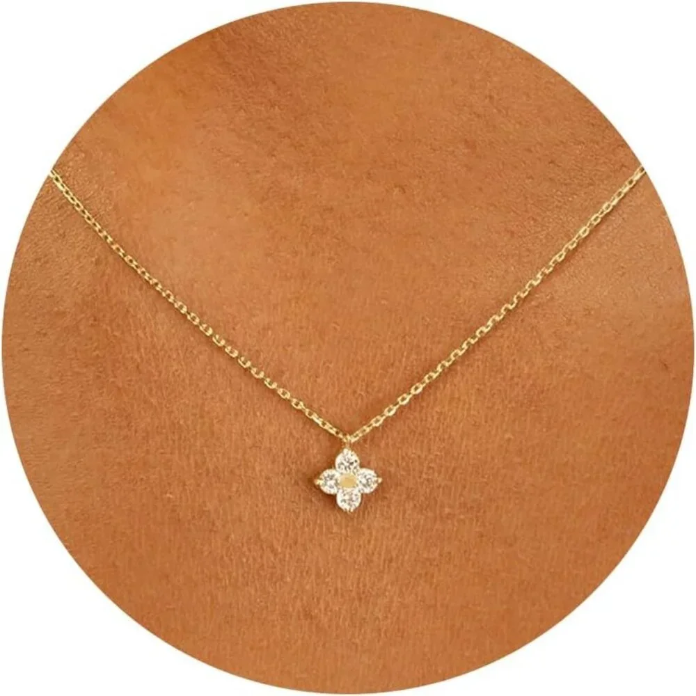 14K Gold Plated Necklace for Women - Dainty Flower, Leaf, Bead, Tree, Bee, Sun, - Picture 1 of 7